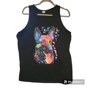 Psychedelic German Shepherd Tank Top Women's Size Large by Jon Lauren